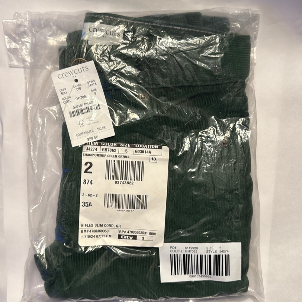 J. Crew Crewcuts green corduroy pant NWT size 5